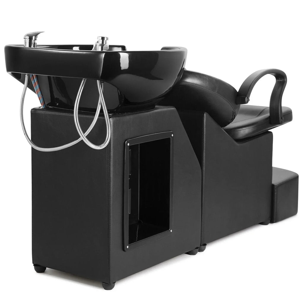 Artist hand Black Shampoo Barber Backwash Chair Salon Spa Beauty w/Ceramic Bowl,Sink, Foot Pedal