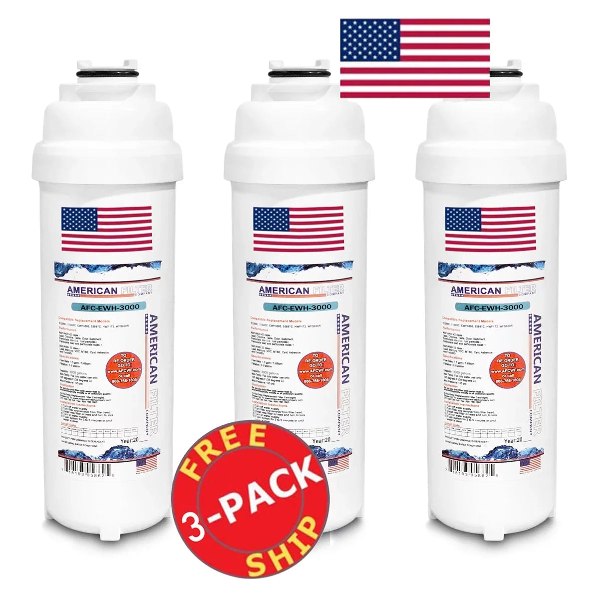AFC Brand , Fluid Fountain Filter , Model # AFC-EWH-3000 , Compatible with Elkay® LVRCTLDDWSK - 3 Filters - Made in U.S.A.