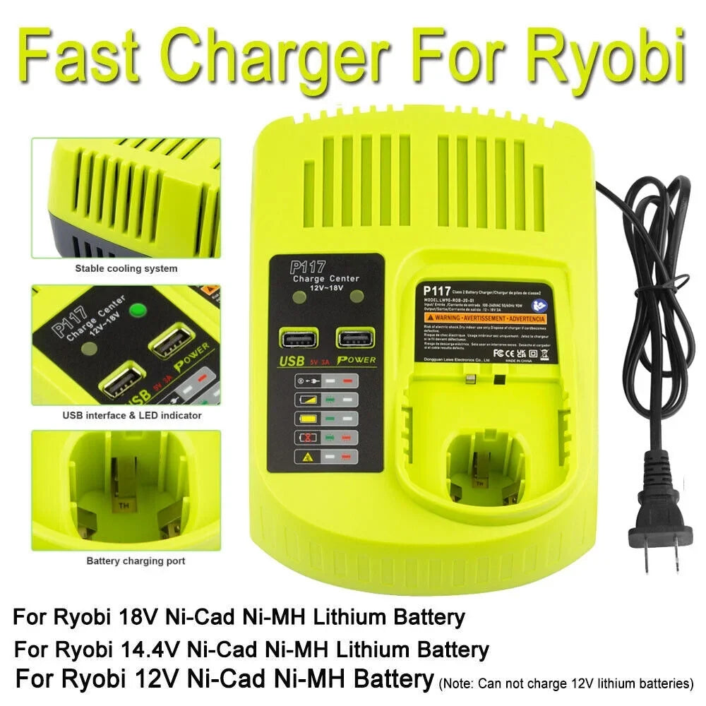 P117 Battery Charger For RYOBI 18V High Capacity 18Volt Lithium-Ion P108 P106 US