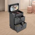 ZhdnBhnos Makeup Train Case Rolling Cosmetic Trolley Nail Polish Storage Organizer Luggage Box w/ 4 Wheels & Lock (Black)