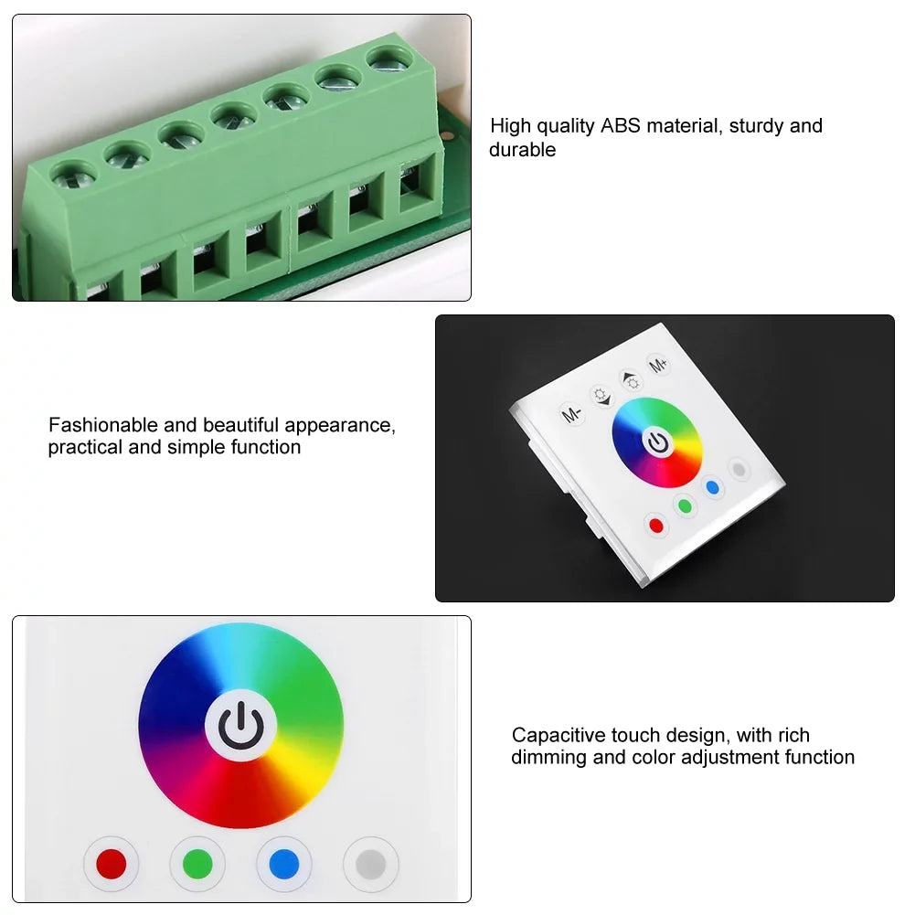 Dingln Wall Mounted Colorful RGBW LED Touch Panel Controller Dimmer Switch For Strip Light White