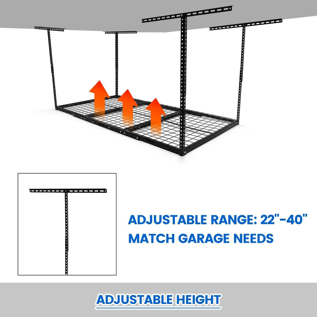 HECASA 3FT X 6FT Overhead Storage Rack Heavy Duty 72" x 36" Mounted Ceiling Rack Shelf Black Steel