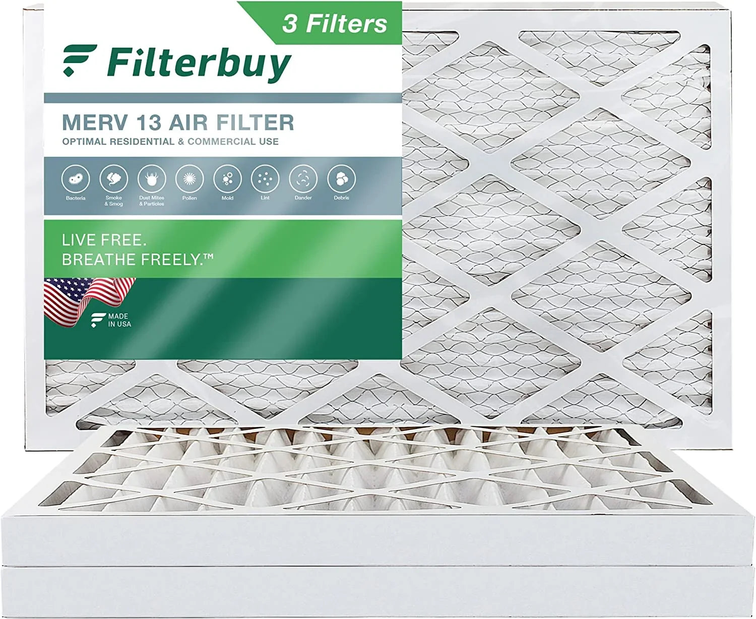 Filterbuy 16x36x2 MERV 13 Pleated HVAC AC Furnace Air Filters (3-Pack)