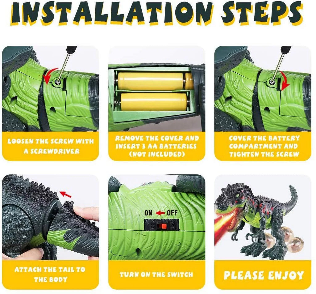 WESPREX Electronic Walking T-Rex: Flame Spray, Fluid Mist, Laying Eggs, Light Up Eyes, Roaring Sound, Realistic Toy for Kids 3+ Eletronic Walking T-Rex