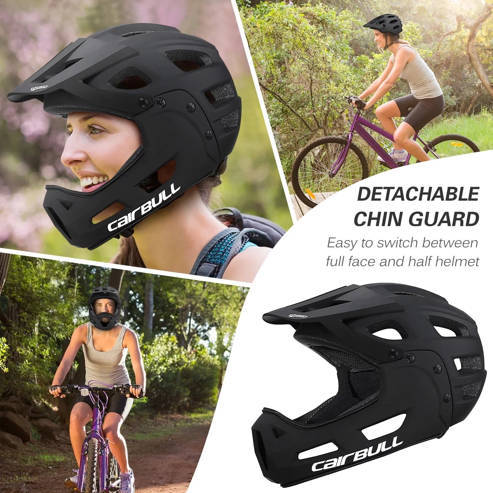 Adult Cycling Helmet with Detachable Chin Guard and Visor by CAIRBULL for Mountain Biking