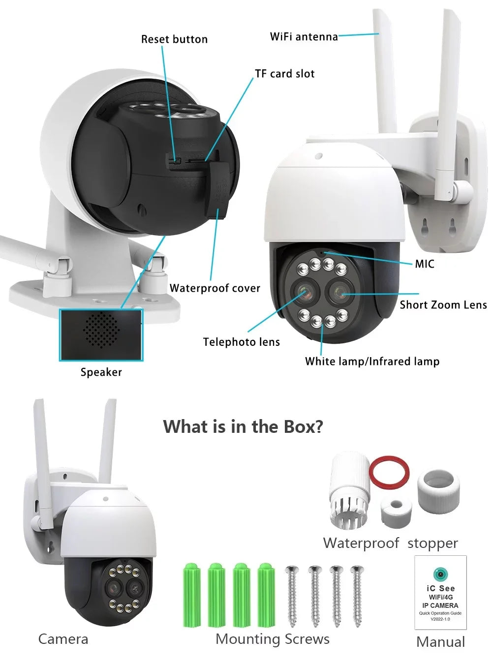ICSee WiFi IP Camera Dual Lens HD Wireless Outdoor CCTV PTZ Home Security Camera
