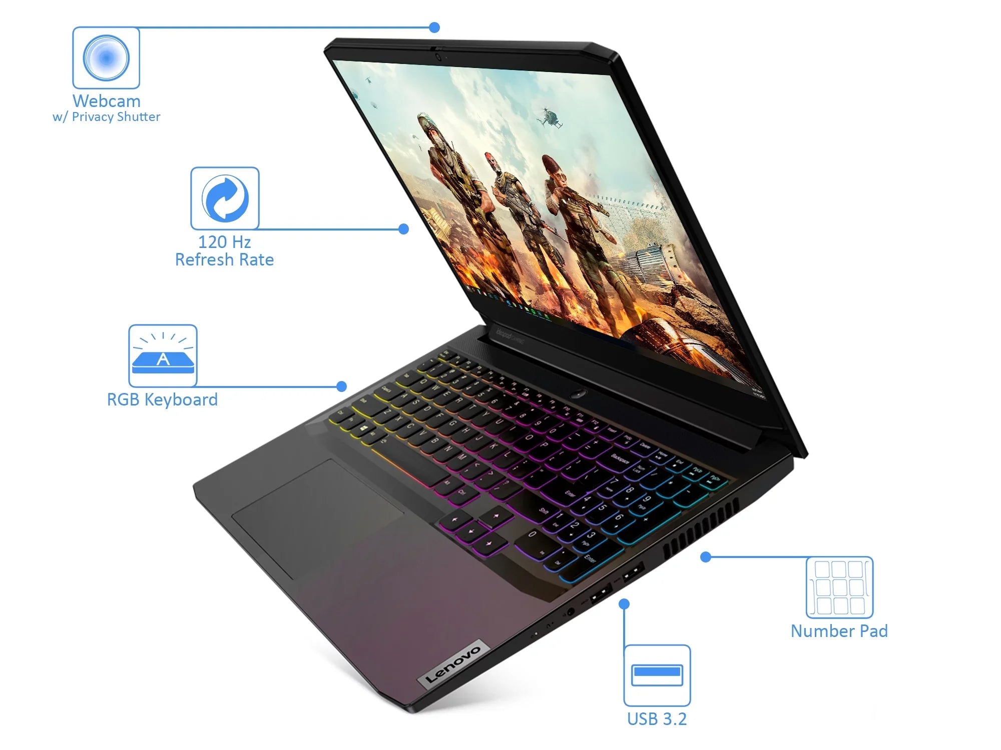 IdeaPad 3 Gaming Mobile pc 15.6" 120Hz FHD Display, Ryzen 5 5600H Upto 4.2GHz, 8GB RAM, 512GB NVMe SSD, NVIDIA GeForce RTX 3050, HDMI, Wi-Fi, Bluetooth, Windows 10 Home (82K20013US)