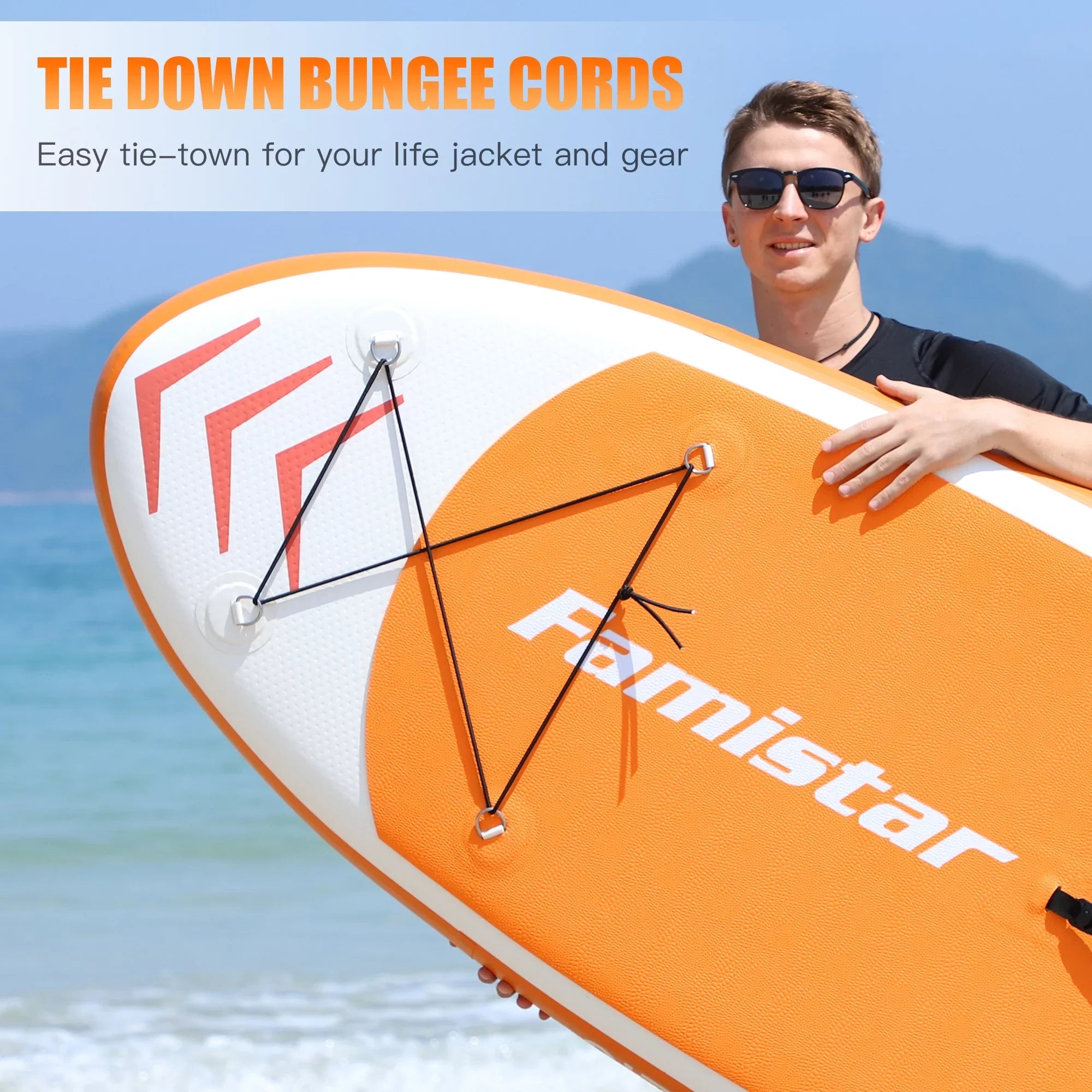 Famistar 10' Inflatable Stand Up Paddle Board (6"Thick) with SUP/ 3 Pins | Wide Stance, Bottom Fin for Paddling, Surf Control, Non-Slip Deck |Youth & Adult Standing Boat-Orange