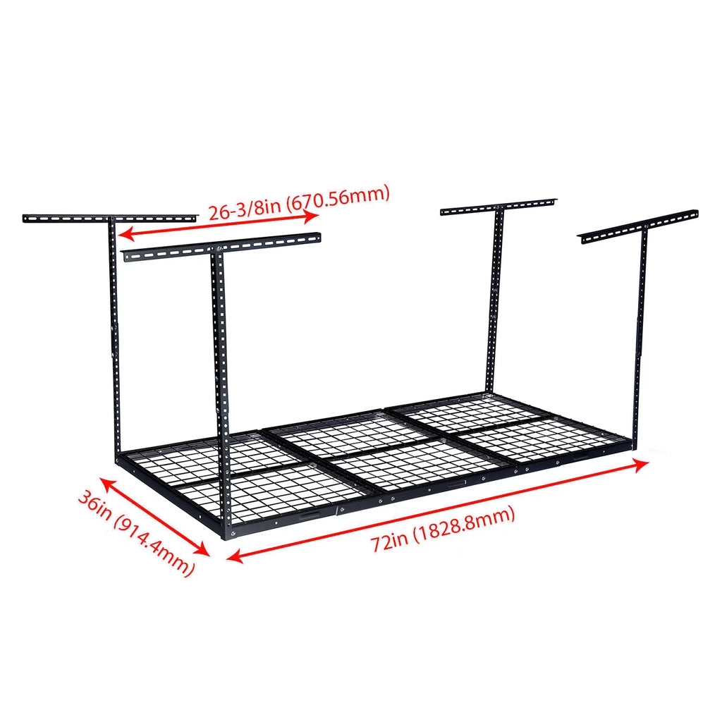 HECASA 3FT X 6FT Overhead Storage Rack Heavy Duty 72" x 36" Mounted Ceiling Rack Shelf Black Steel