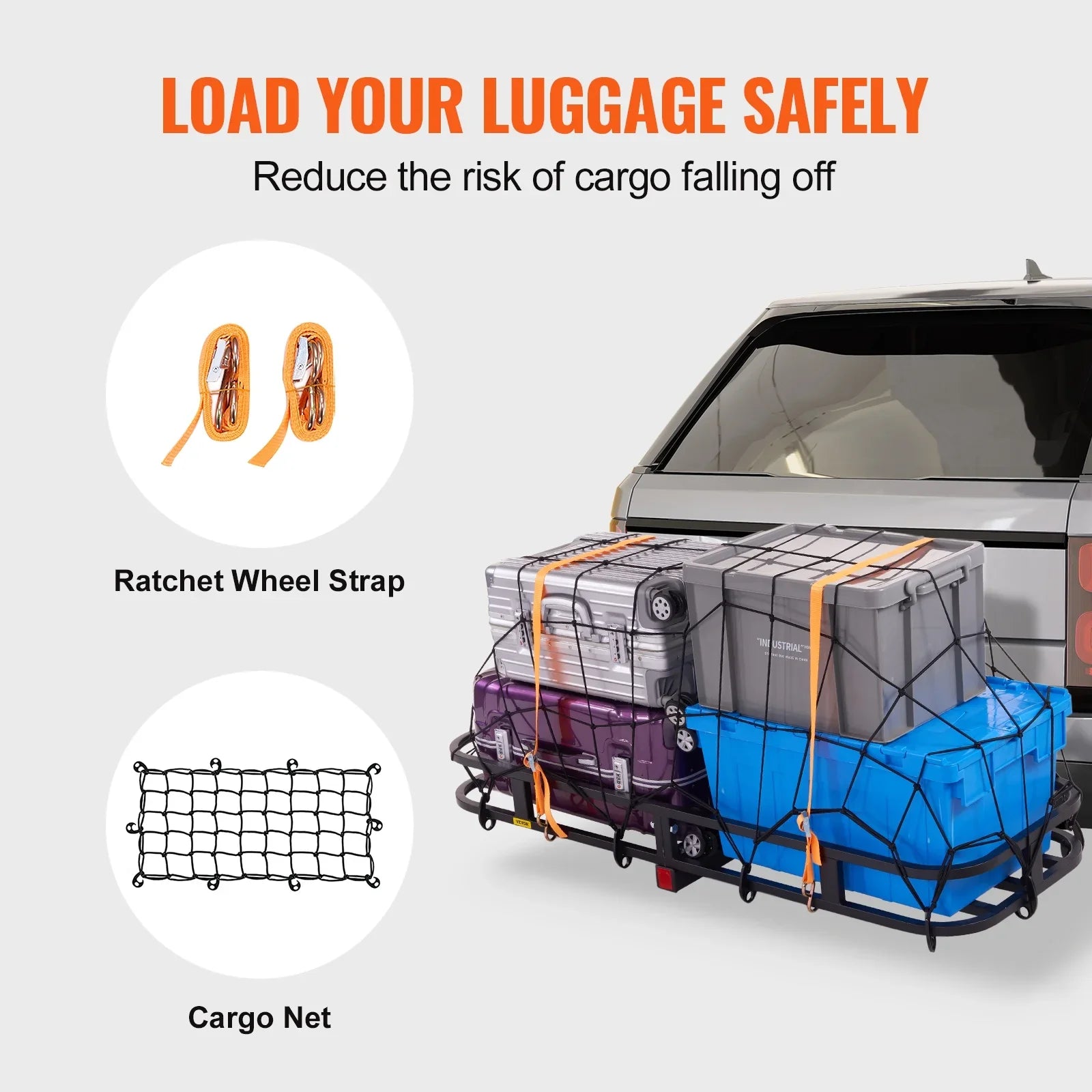 BENTISM Hitch Mount Cargo Carrier 53x19x5 in 500lb & Cargo Net Fits 2" Receiver