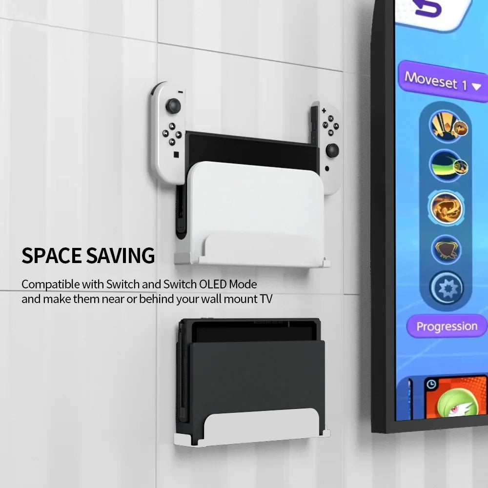 Wall Mount for Nintendo Switch and Switch OLED, Metal Wall Mount Kit Shelf Stand Accessories with Joy Con Hanger, Safely Store Switch OLED Console Behind or Near TV-White