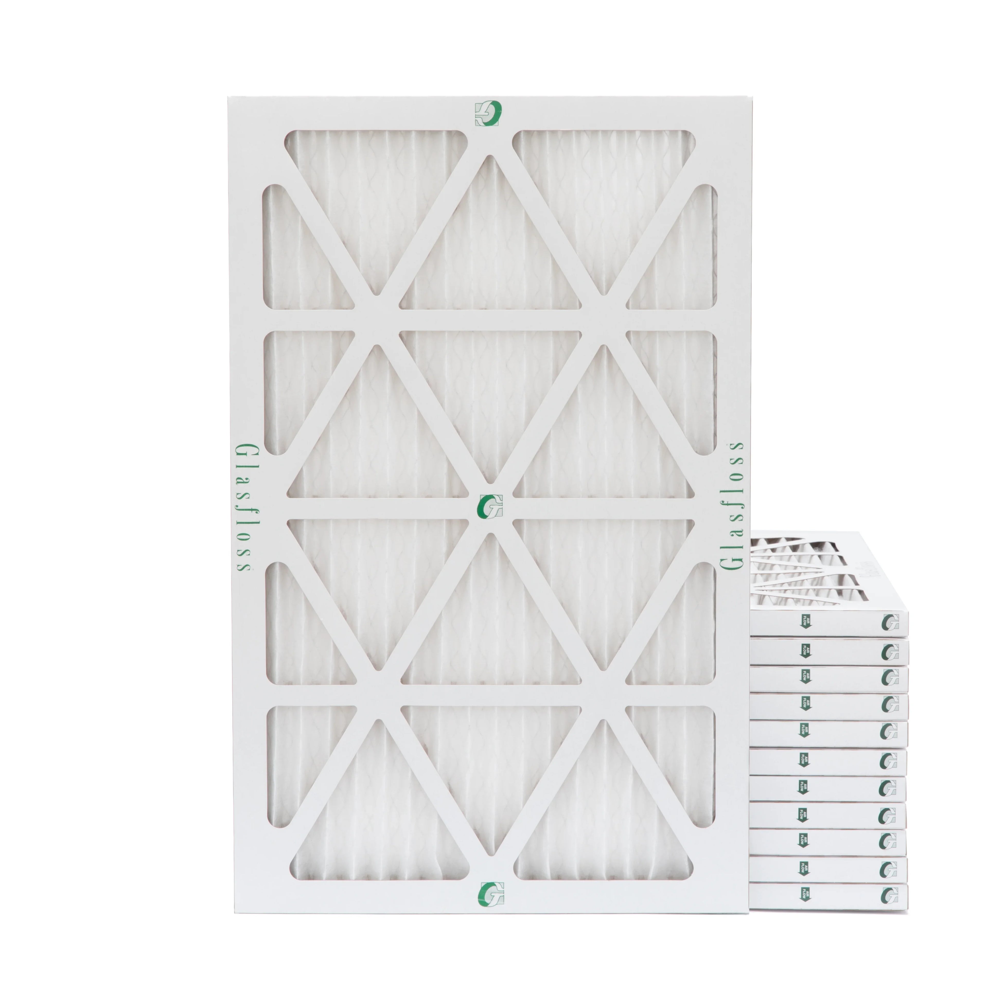 12 Pack of 12x20x1 MERV 13 Pleated Air Filters by Glasfloss. Actual Size: 11-1/2 x 19-1/2 x 7/8