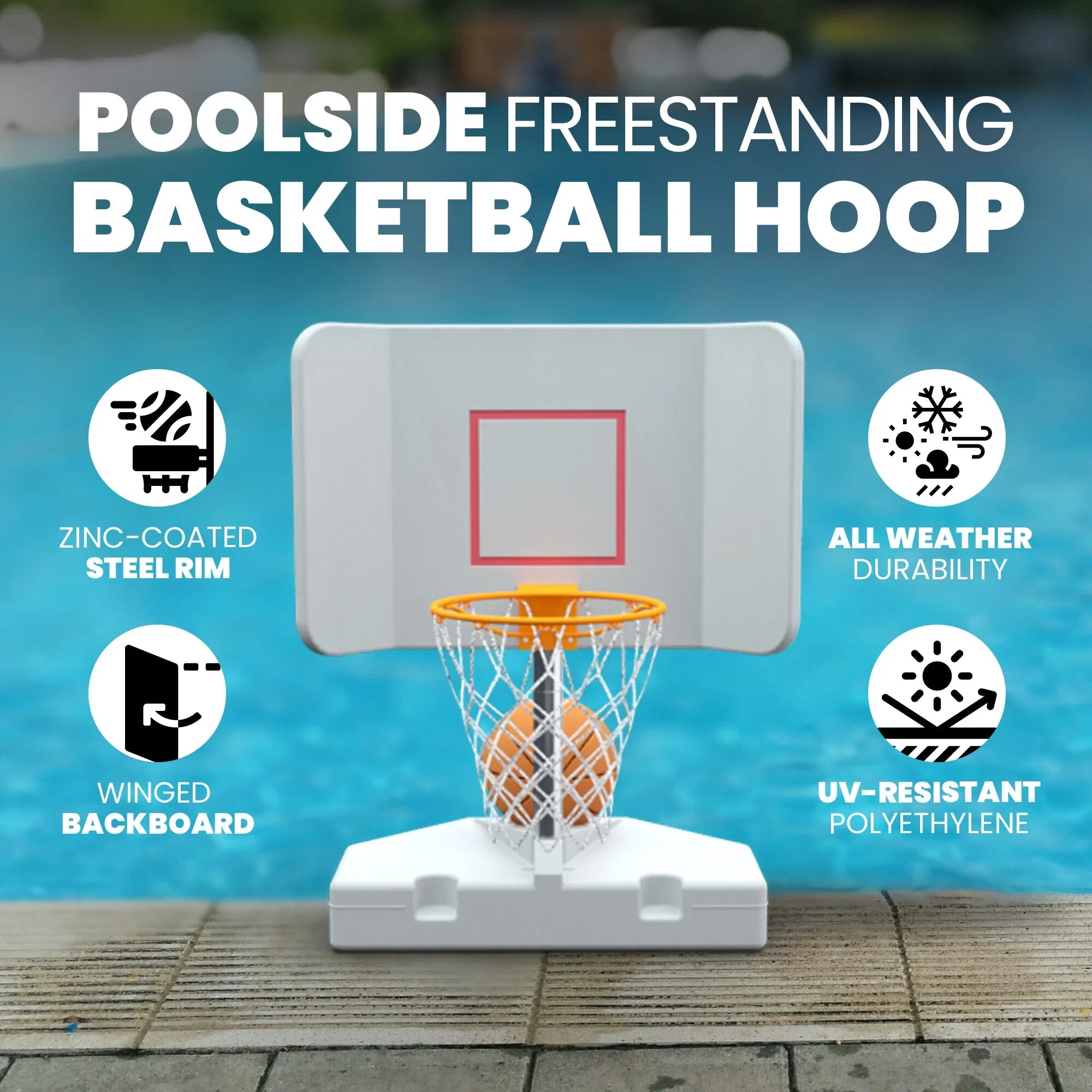 Good Ideas 15 in. Pool Shot Wing It Freestanding Basketball Hoop, White