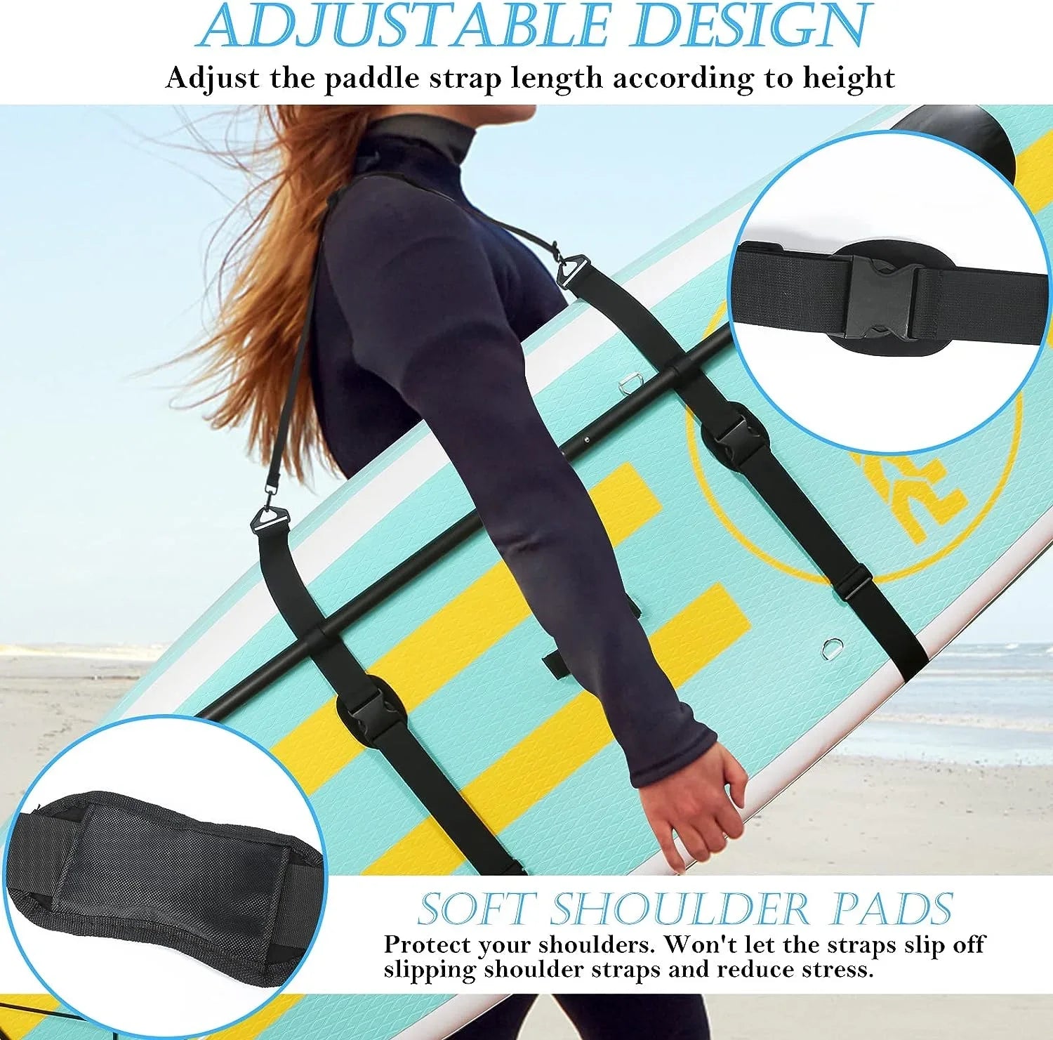 Paddle Board Carry Strap, Adjustable SUP Carrying Strap Boards, Paddle Board Accessories for Women and Men for Paddleboards, Surfboards, Longboards, Canoe and Kayaks