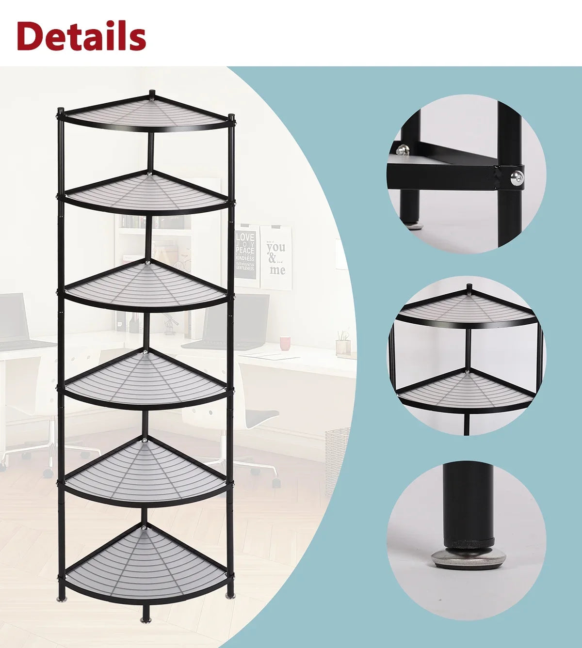 tonchean 6-Tier Carbon Steel Kitchen Corner Shelf Rack Free Standing Pot Rack Storage Organizer