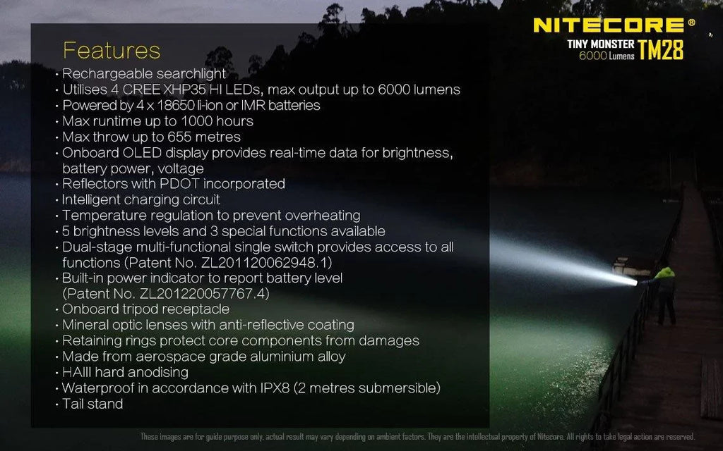 Outdoor Value Pack: Nitecore TM28 Searchlight and E4K Flashlight -Both can be Recharged on the go or at home