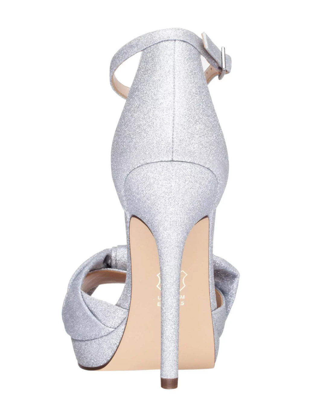 NINA NEW YORK Womens Silver Glitter Padded Goring Ankle Strap Bow Accent Flosie Almond Toe Stiletto Buckle Leather Dress Pumps Shoes 11 M