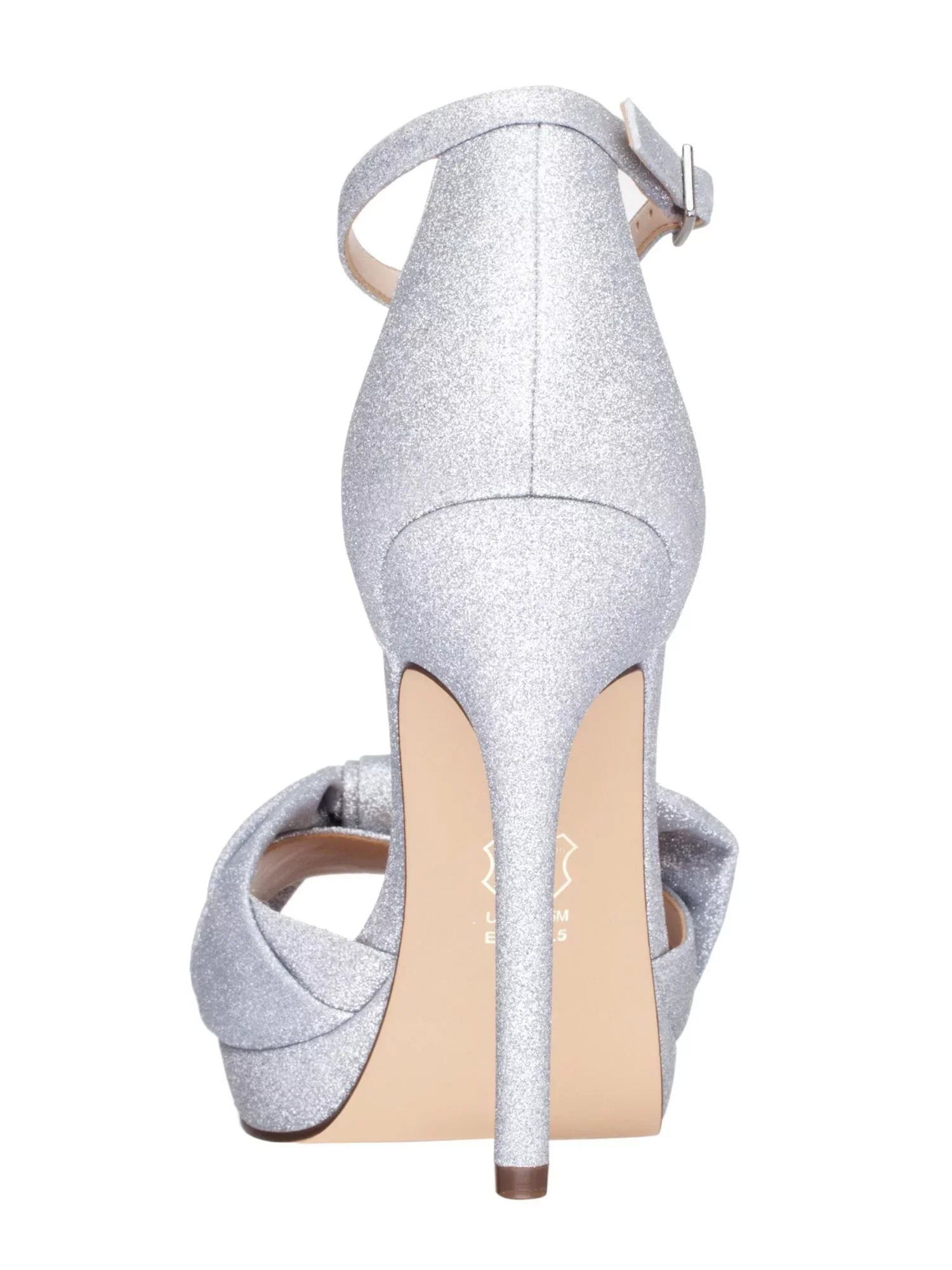 NINA NEW YORK Womens Silver Glitter Padded Goring Ankle Strap Bow Accent Flosie Almond Toe Stiletto Buckle Leather Dress Pumps Shoes 11 M
