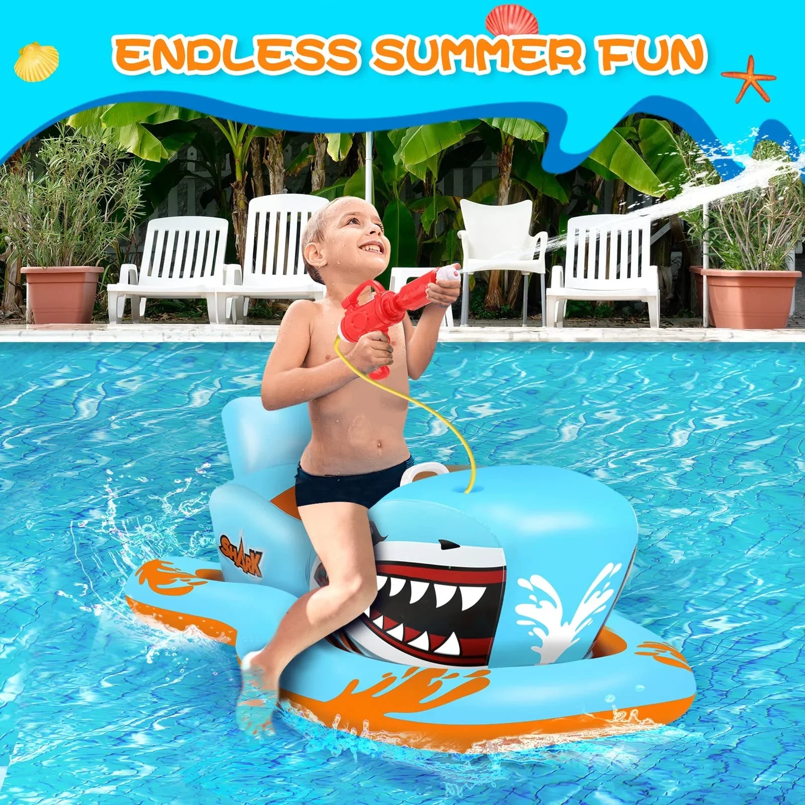 Pool Floats for Kids,Shark Ride-on Pool Toys with Fluid for Kid Pool Game Boys Girls Age 3-12