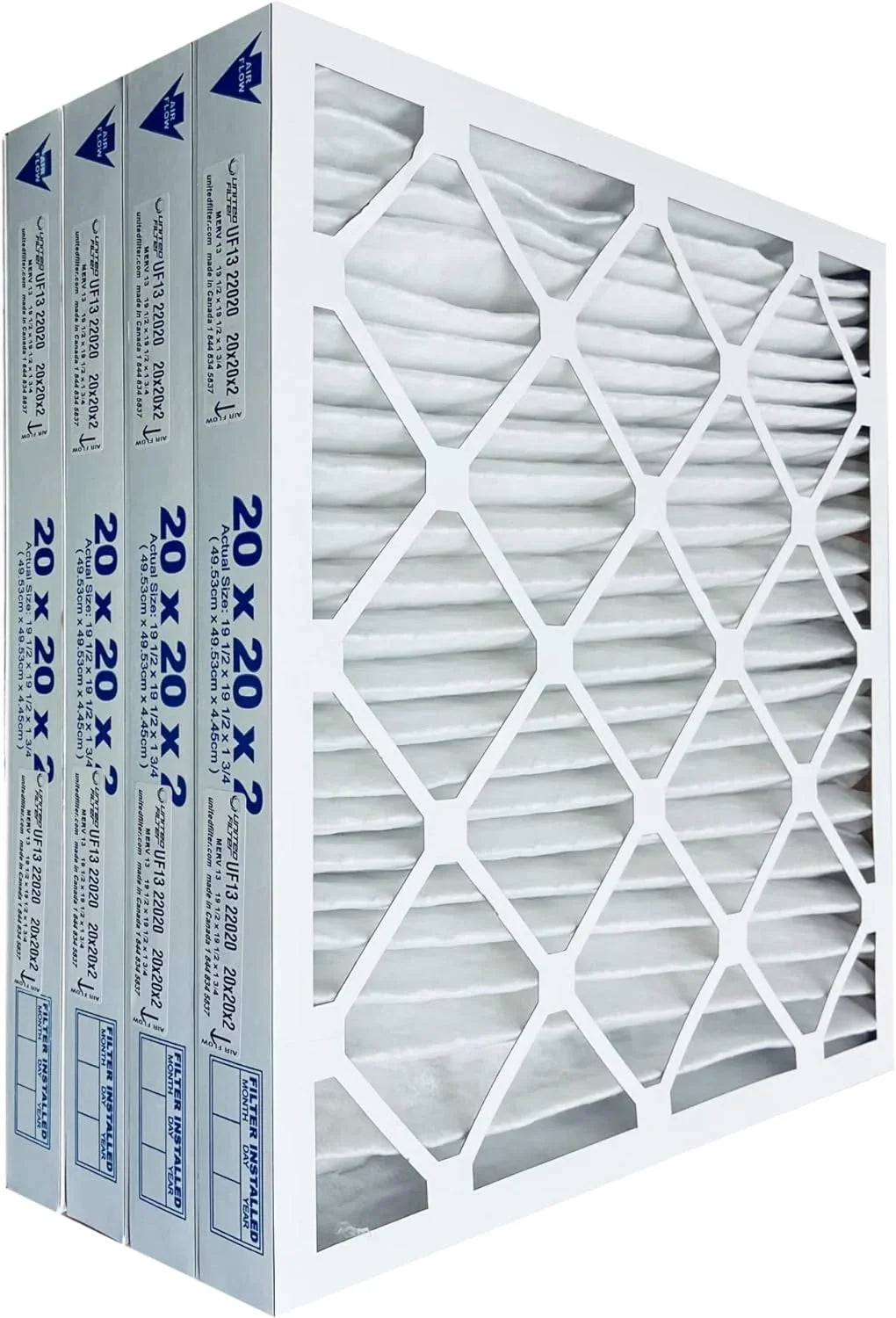 United Filter 20x20x2 MERV 13 Furnace Air Filters (Case of 4)- HVAC Filters for Home & Office - Purify Air, Removes Pollen, Mold, Bacteria & Smoke - Replacement Air Filters