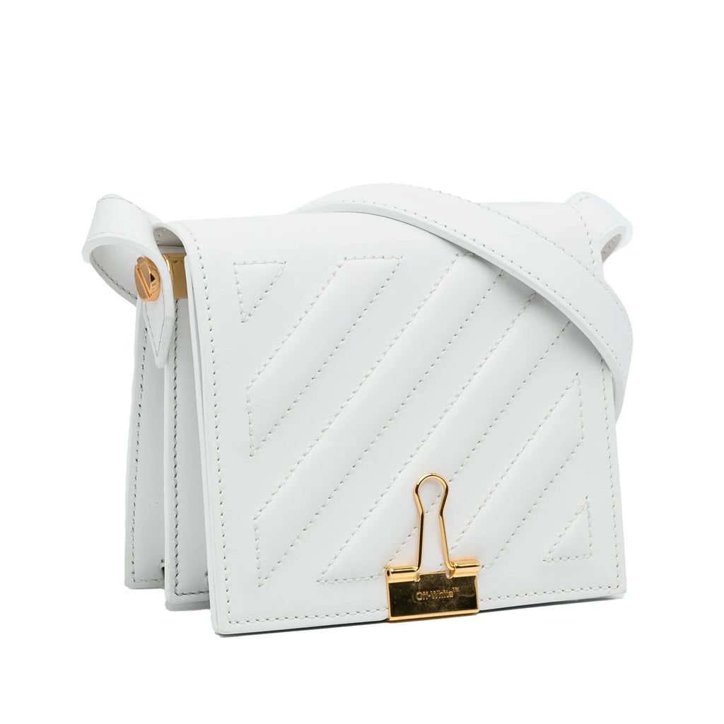 Pre-Owned Authenticated Off-White Baby Binder Clip Crossbody Bag Calf Leather White Unisex (Good)