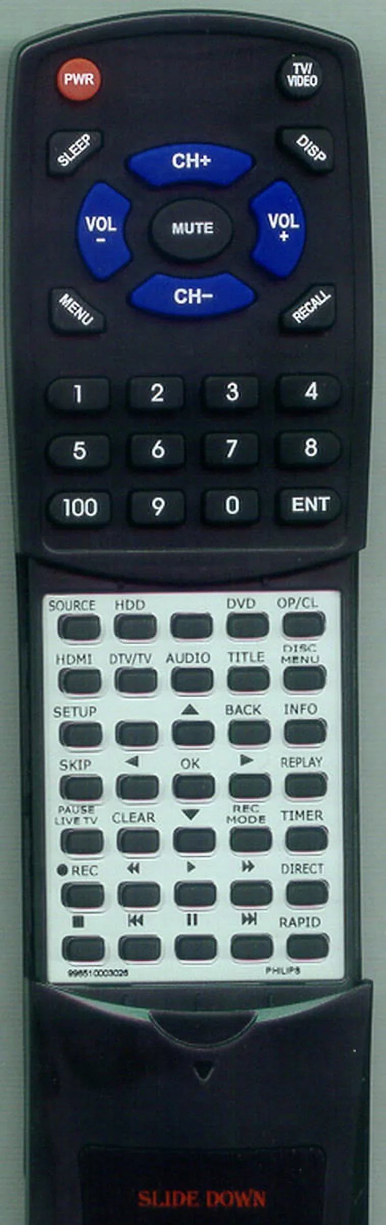 Replacement Remote for PHILIPS 996510003026, RT996510003026, DVDR3575H37, DVDR3575H, DVDR3576H37