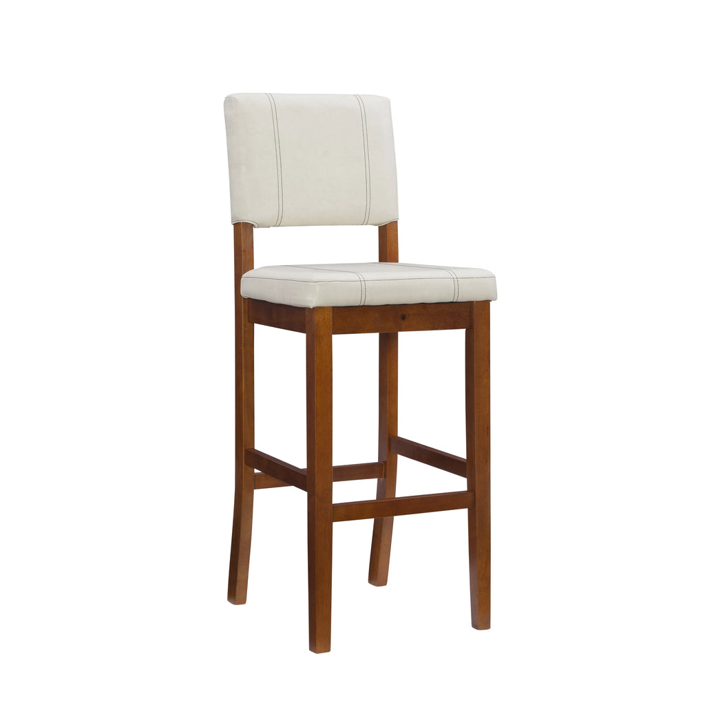 Linon Mulberry Padded Bar Stool, 30" Seat Height, Medium Dark Walnut Finish with Cream PVC Fabric