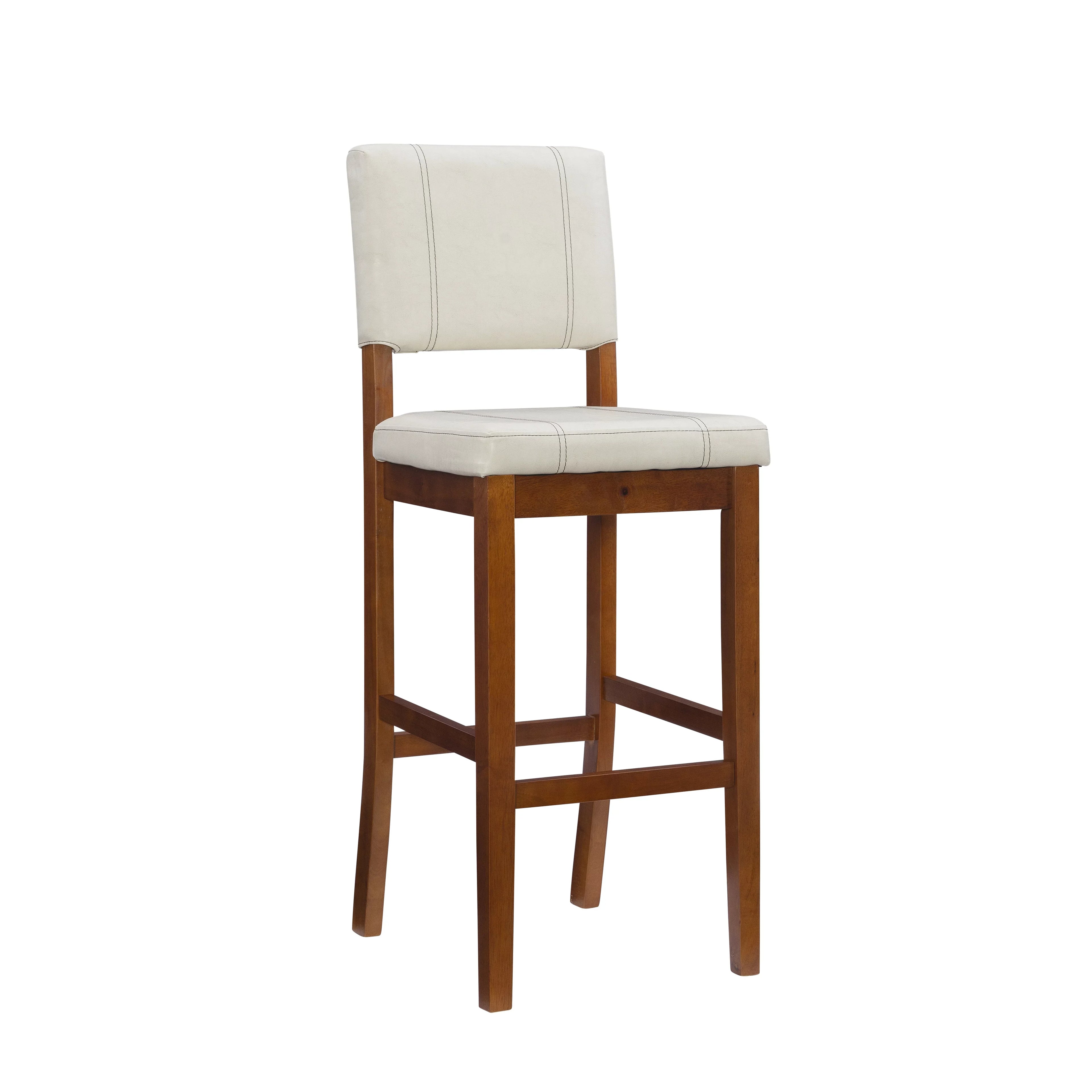 Linon Mulberry Padded Bar Stool, 30" Seat Height, Medium Dark Walnut Finish with Cream PVC Fabric