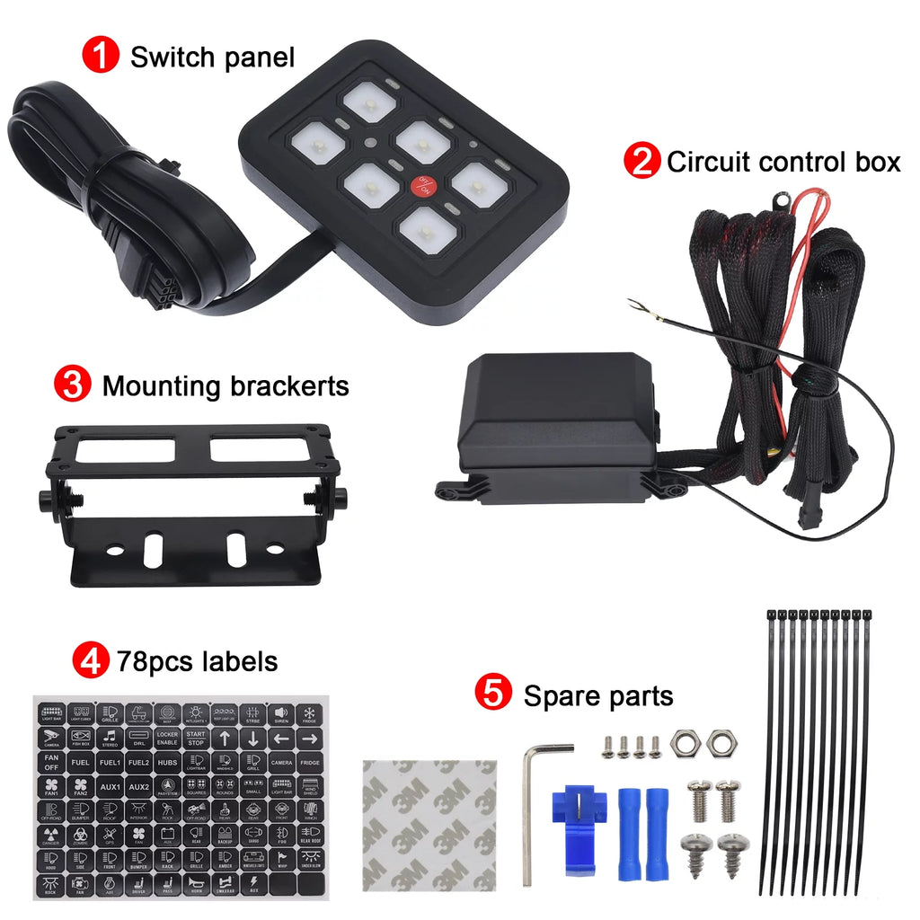 Geloo 6 Gang Switch Panel Toggle Switch Pod Multi-Function Offroad Switch Box Blue LED Switch Panel Circuit Control Relay System for Car Truck UTV ATV