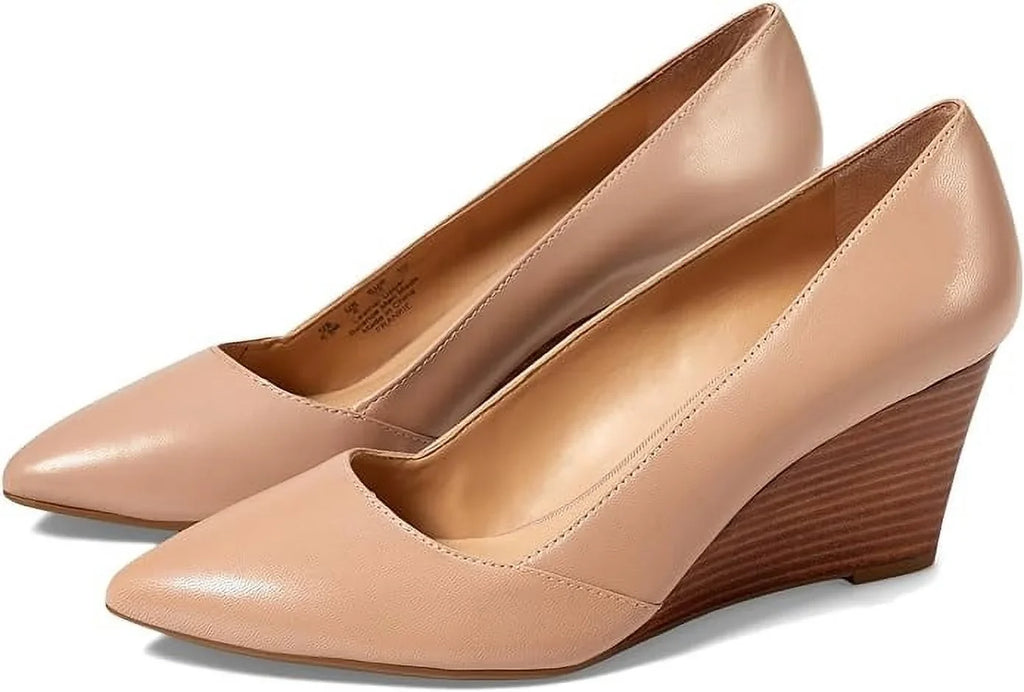 Franco Sarto Womens Frankie Pointed Toe Wedge Pump Ballet Beige Leather, 11 M US