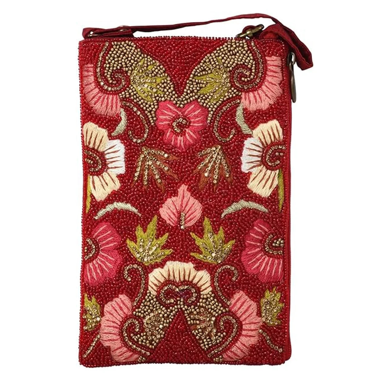 Ruby Bloom Floral Club Bag Beaded Phone Crossbody, Red Multi