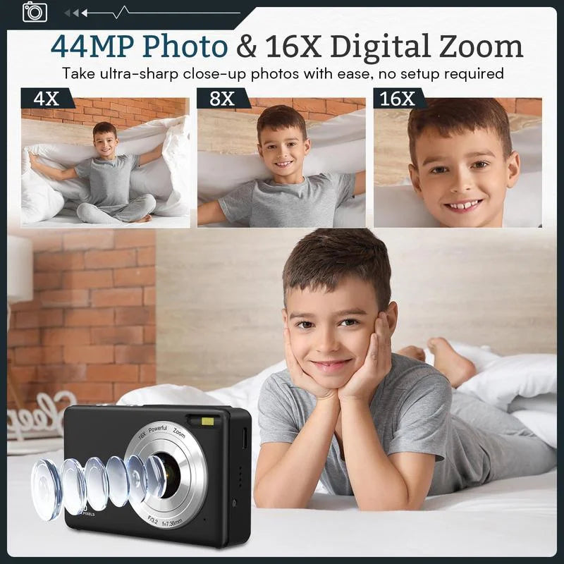 DC403 Recording Digital Camera for Music Festival, 1 Piece Multi-functional 1080P & 44MP Digital Camera for Mother's Day Gift, Ff(F/3.2, f=7.36mm), 32G Memory Card, 16X Zoom Digital Cameras, Compact P