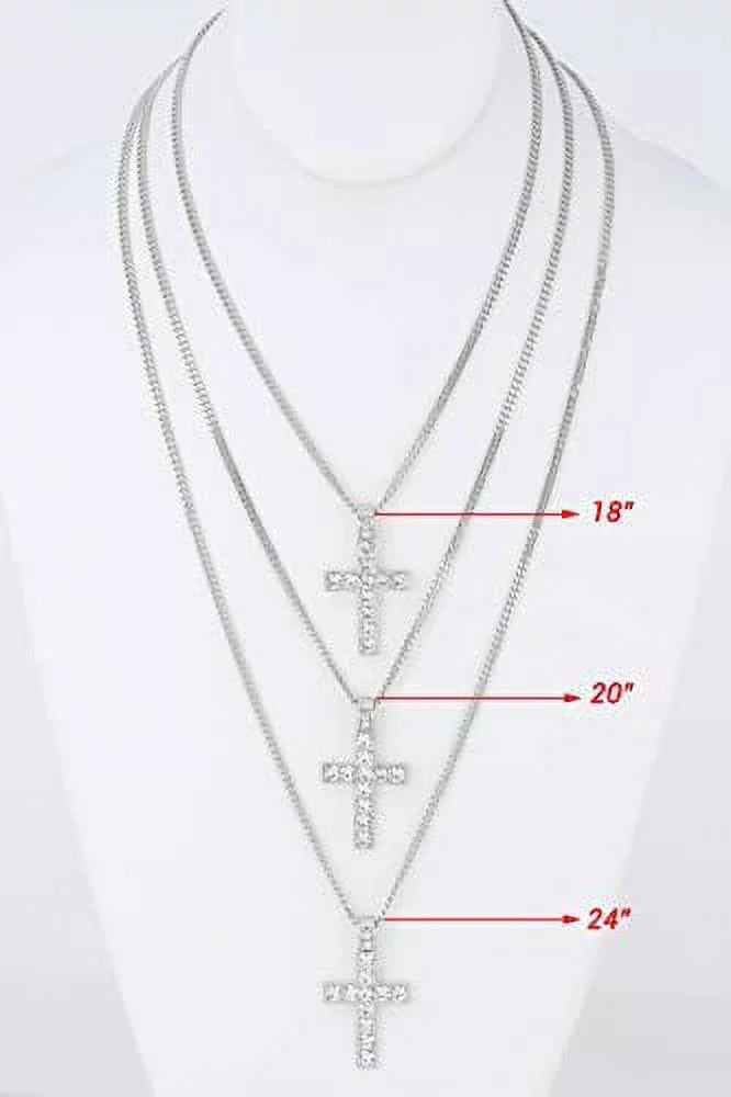Charles Raymond Luxury Mens Iced Out Tennis Cross Necklace w/Diamond Quartz Wristwatch - Be Lit & Choose The Matching Blinged Out Cuban ZZ Bracelet Set - ST10327RN Classic SLV SLV 3pc Set (18")