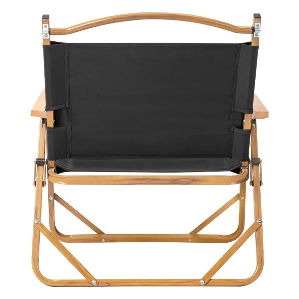 Fithood 53*55*61cm Medium Size Aluminum Frame 600D Black Oxford Cloth Bearing 100kg Imitation Wood Grain Spray Paint Camping Chair Black