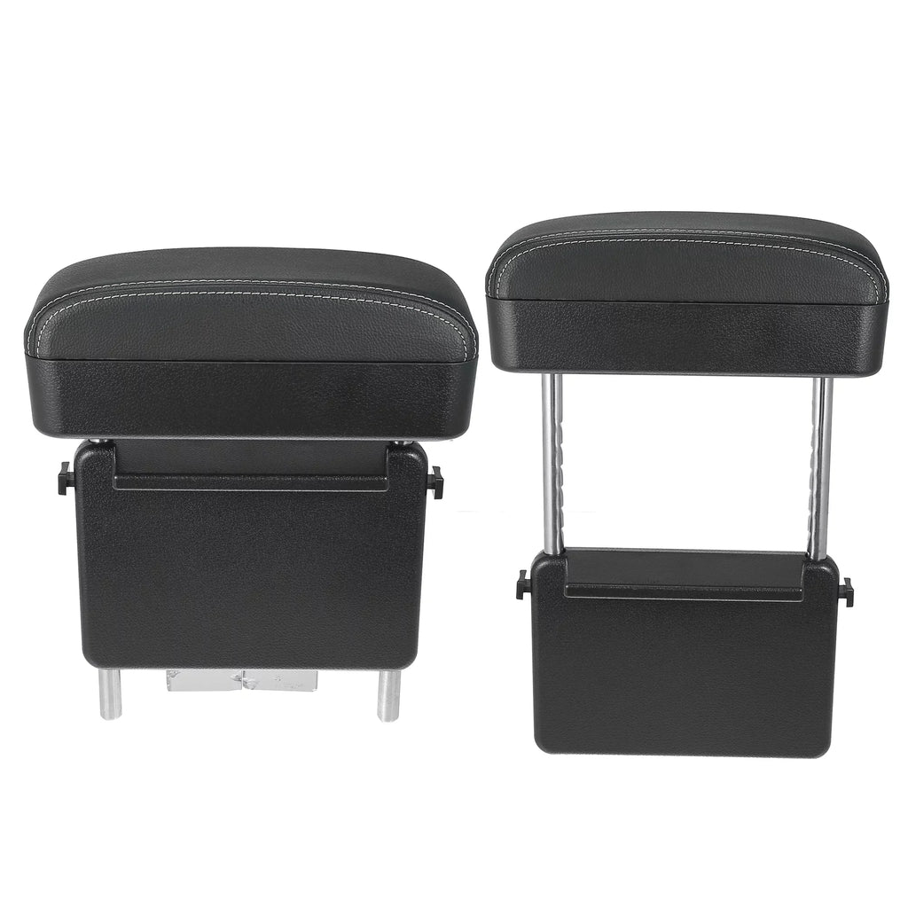 Car Center Armrest Box Seat Gap Adjustable Armrest Storage Organizer Box Armrest Black PU Leather with White Line