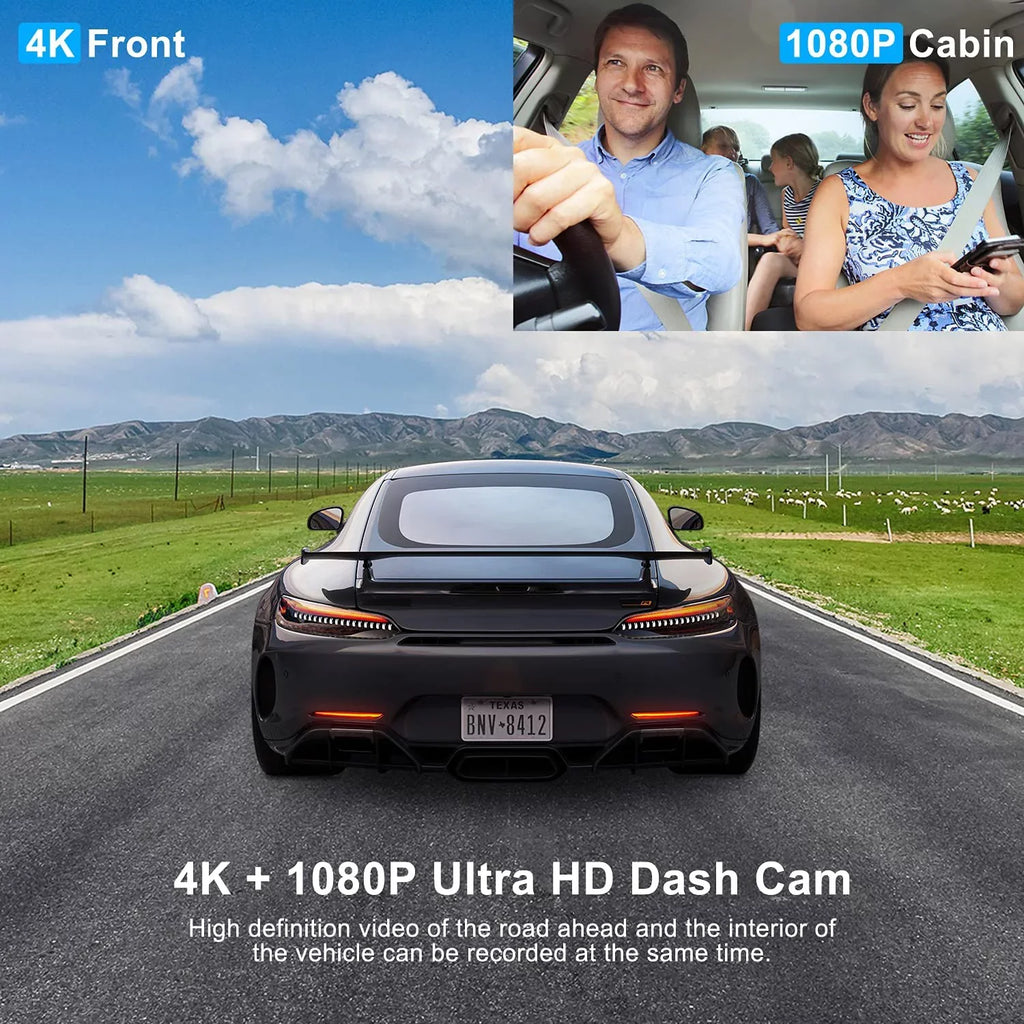 Abask A8 Dashcam Front and Inside 4K 1080P Dual cam - Angle 170°/140° With Night Vision，GPS，Parking Mode，G-Sensor，Loop Recording，WDR - With 32GB Card