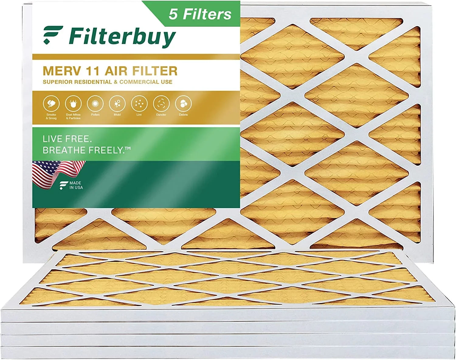 Filterbuy 24x36x1 MERV 11 Pleated HVAC AC Furnace Air Filters (5-Pack)