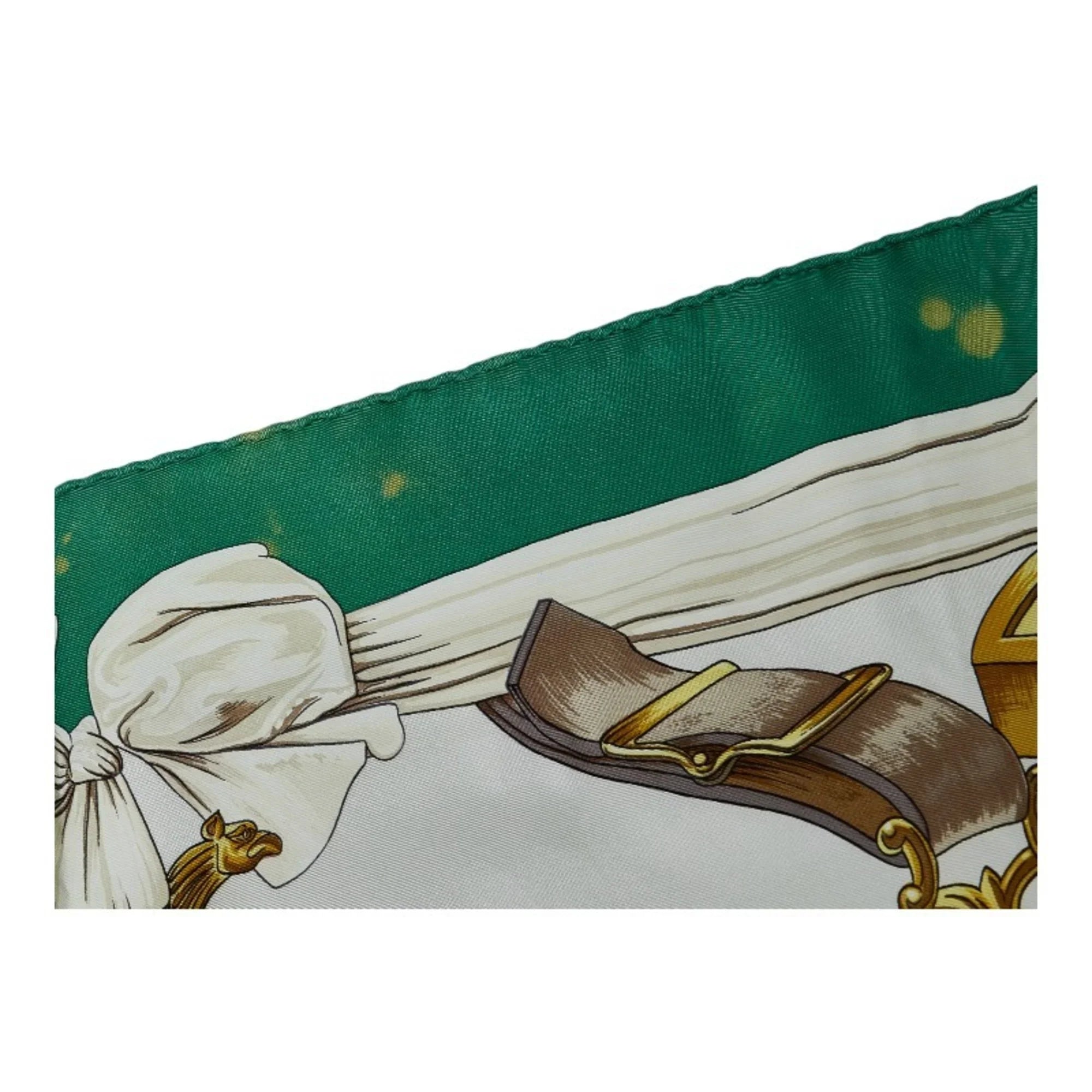 Pre-Owned Hermes Carre 90 ETRIERS Stirrup Pattern Horse Tack Scarf Muffler Green Multicolor Silk Ladies HERMES (Fair)