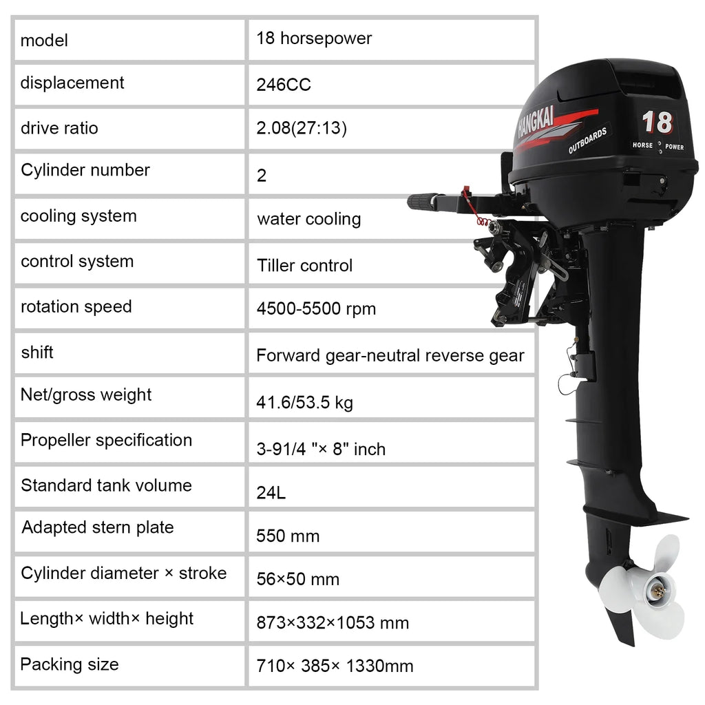 Wuzstar Outboard Motor, 2 Stroke 18 246cc Long Shaft Boat Engine Aluminum Alloy Fishing Boat Motor w/CDI Liquid Cooling System