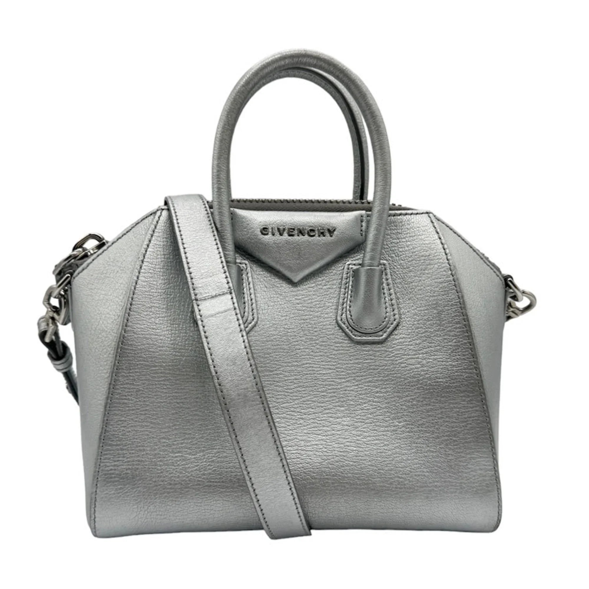 Pre-Owned Givenchy Handbag Shoulder Bag Antigona Leather Silver Women's (Good)