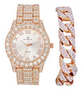 Charles Raymond Mens Silver Big Rocks with Roman Numerals Fully Iced Out Colorful Dial Wristwatch w/Blinged Out Cuban Shiny Silver Bracelet - ST10327 RN Cuban (Rose Gold)