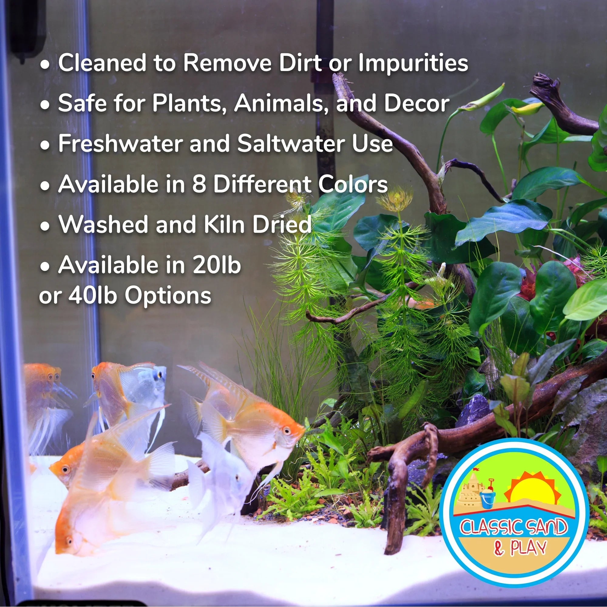 CLASSIC SAND & PLAY Natural Aquarium Sand for Liquid and Fluid Tanks, 20 lb. Yellow