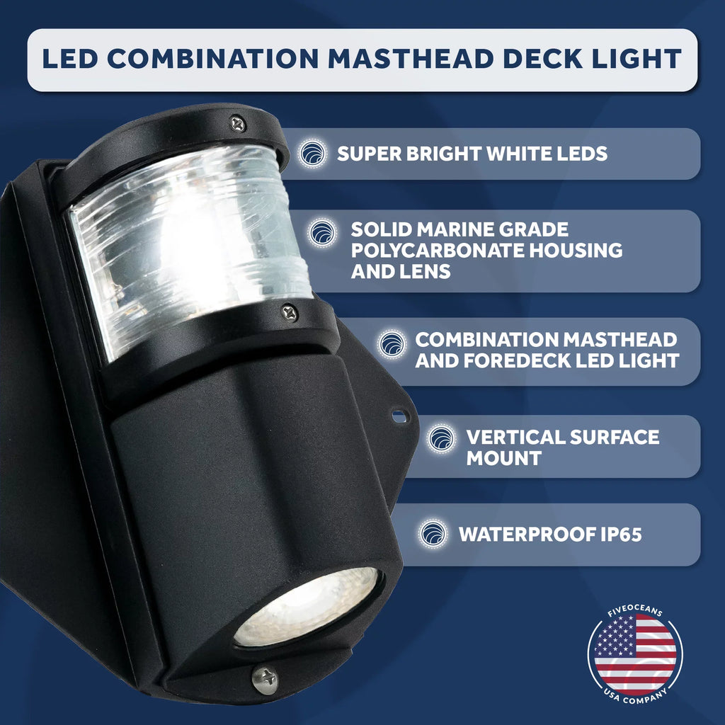 Five Oceans Combination Masthead and Deck Light, LED Masthead Deck Spreader Light, 12V, Vertical Mount for Sailboat - FO3837