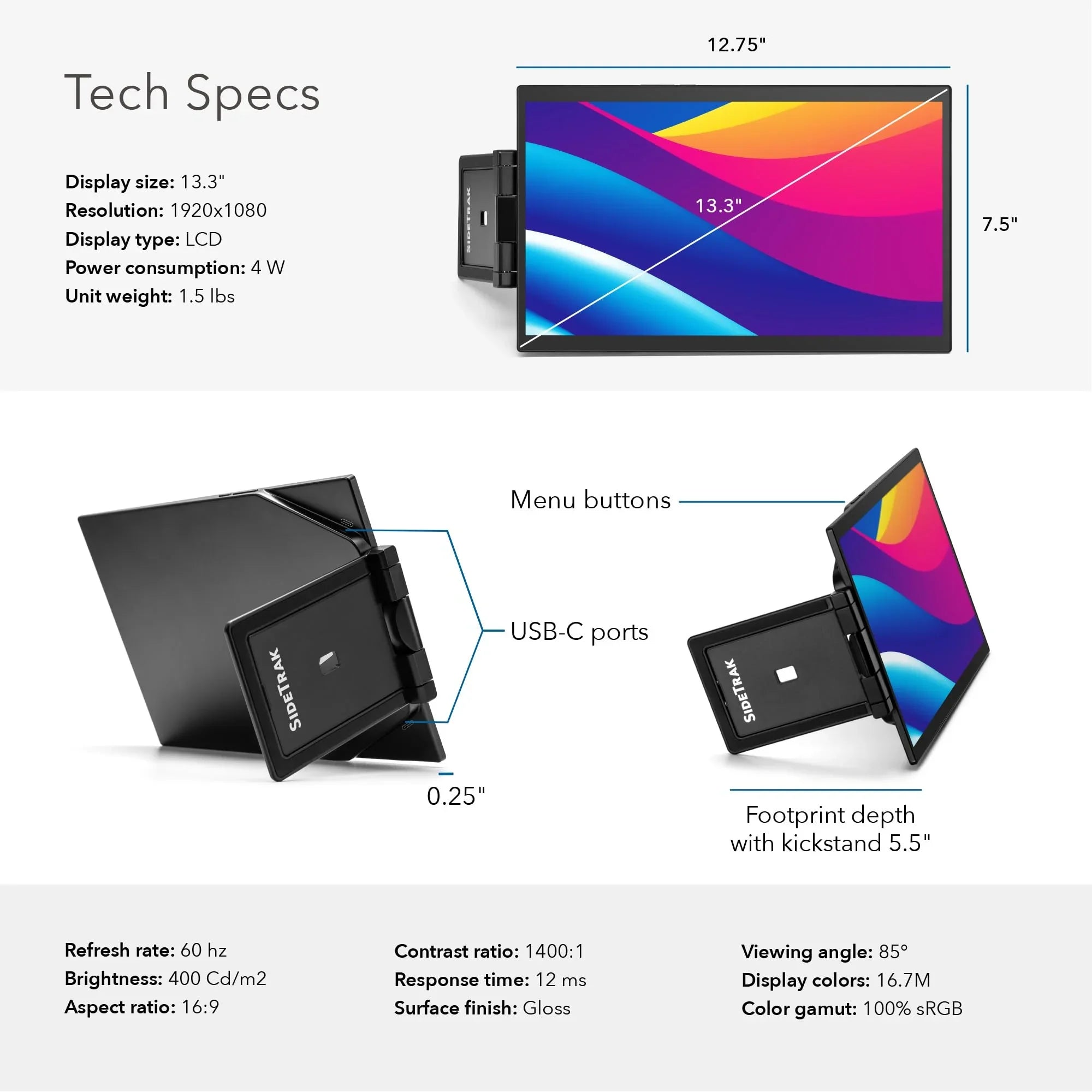 SideTrak Swivel Pro Triple Touch | Monitor Ultra Slim Attachable Portable Monitor for Portable computer