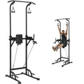 SKYSHALO Power Tower Dip Station, Heavy Duty Carbon Steel Frame Pull Up Bar Stand Power Rack w/ Backrest Elbow Pad, Height Adjustable Strength Training Equipment for Fitness Home Workout