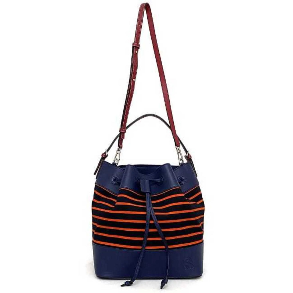 Pre-Owned Loewe Midnight Shoulder Bag Navy Black Orange Bordeaux 327.35.R99 Canvas Calf Leather Ladies (Good)