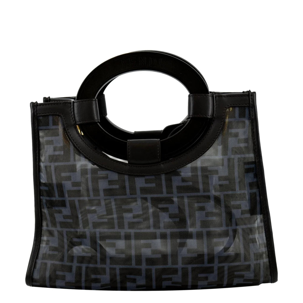 Pre-owned FENDI Runaway Shopper Small TPU FF Leather Tote Bag Black