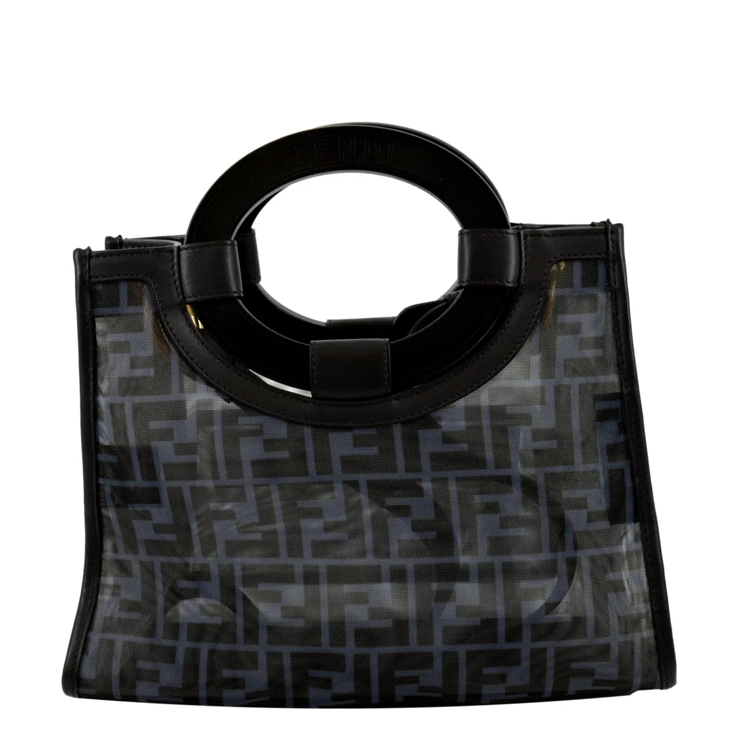 Pre-owned FENDI Runaway Shopper Small TPU FF Leather Tote Bag Black