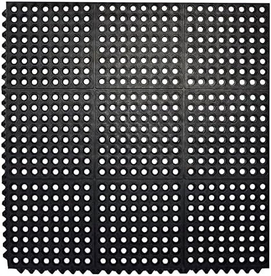 Interlocking Rubber Floor Mat For Restaurant Kitchen Floor Anti Fatigue Bar Door Mat Non-Slip Indoor Outdoor Shower Pool Drainage, Sturdy Garage Flooring 36 X 36 Inch