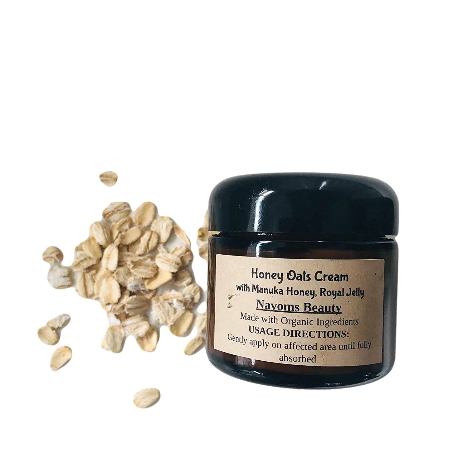 Organic Honey Oats Cream with Manuka Honey, Royal Jelly & Colloidal Oatmeal | Bee Moisturizing Cream | Face & Body Cream | All Ages, Skin Types | Anti Itch Cream | (2 oz glass jar)